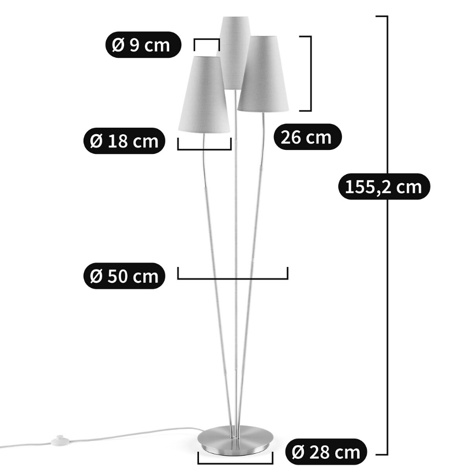 Lampadaire triple en laiton, lin & rotin, Amaya