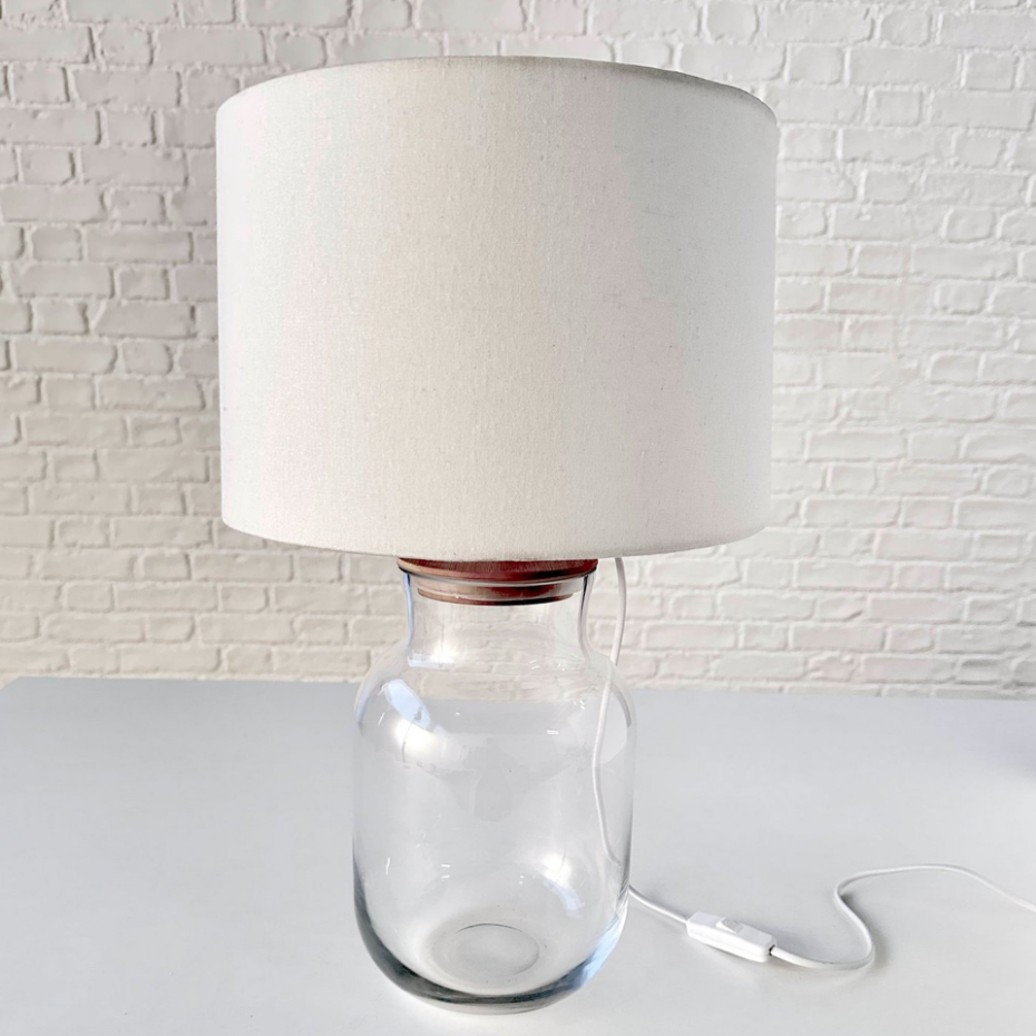 Lampe à poser vase verre transparent et abat-jour beige 30x30x51cm
