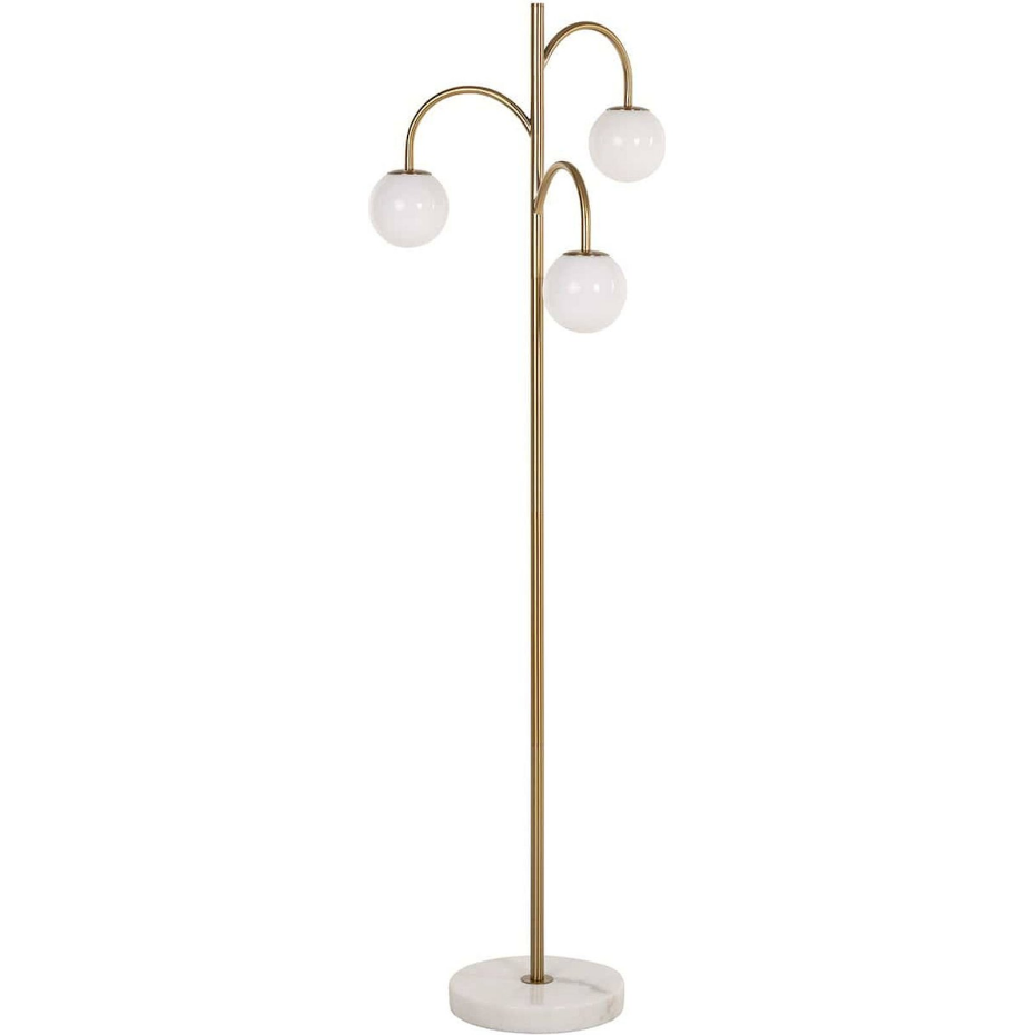 Lampadaire rond en fer avec globe en verre et base en marbre