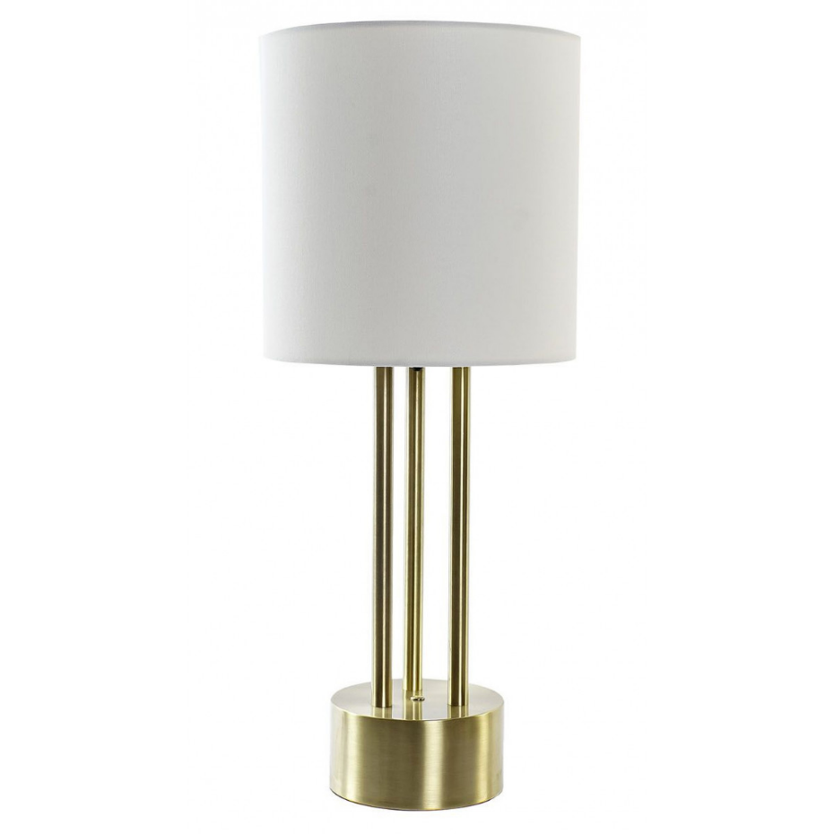 Lampe à Poser Rétro en Métal Doré et Abat-jour Blanc en Lin - H67cm