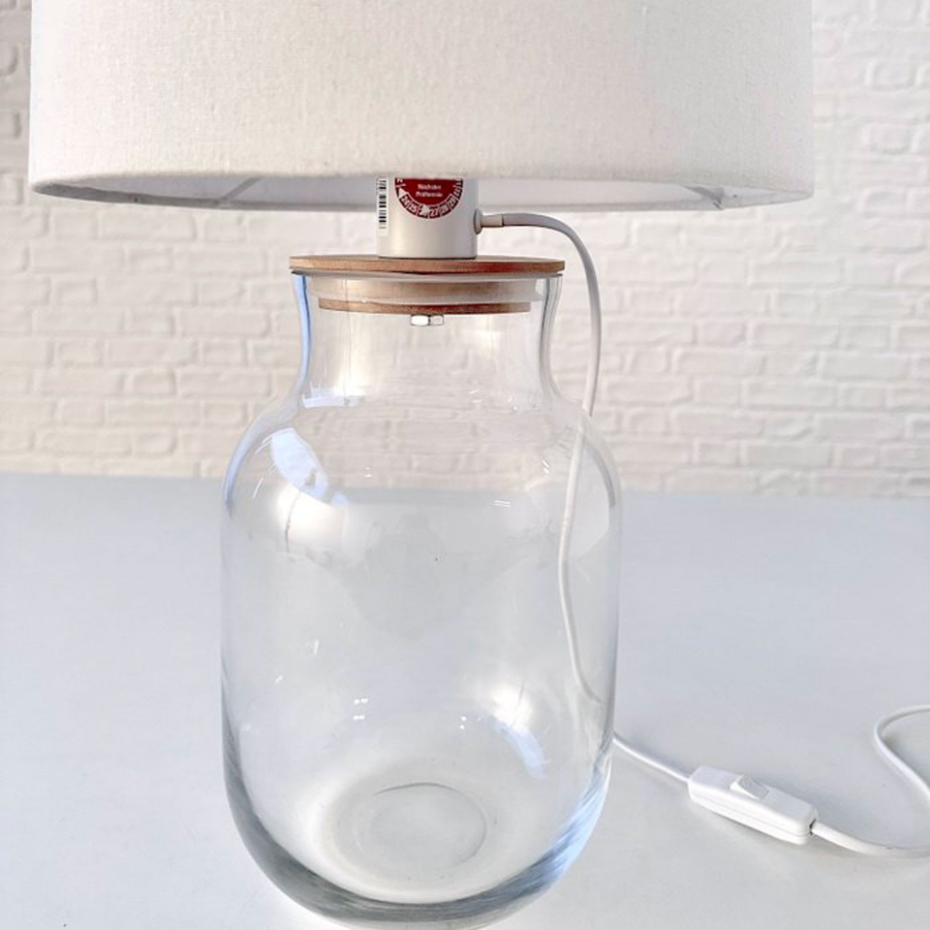 Lampe à poser vase verre transparent et abat-jour beige 30x30x51cm