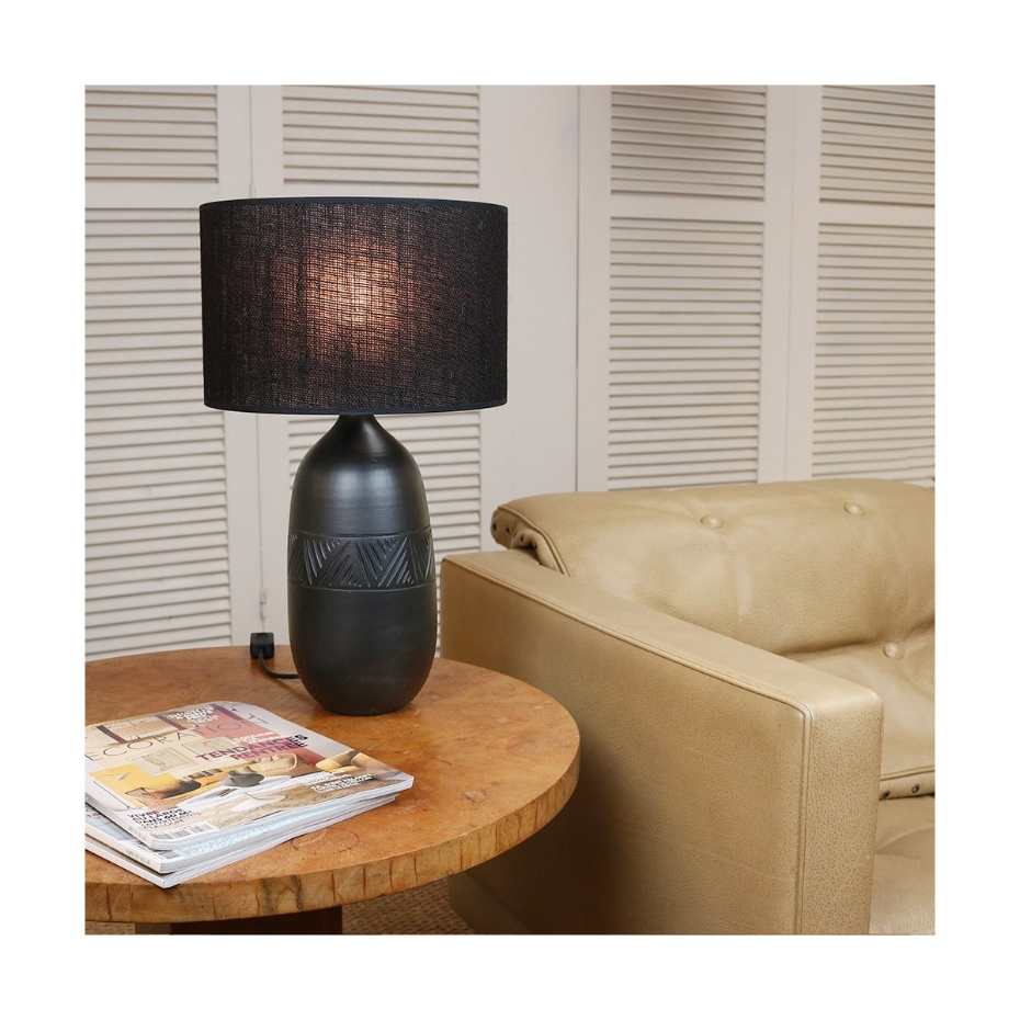 Lampe en terre cuite avec abat-jour jute, KÉO INCA