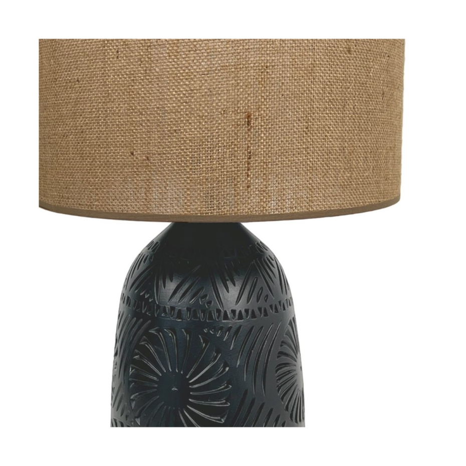 Lampe soleil en terre cuite avec abat-jour jute, KÉO SOLEIL