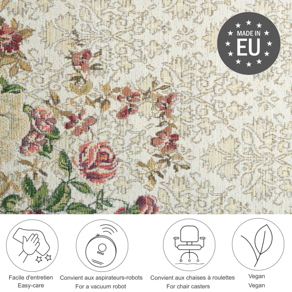 Tapis floral tissé à la machine avec bordure - Flomi
