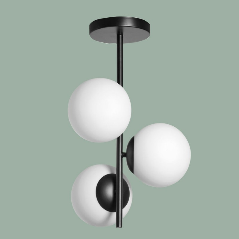 Plafonnier Rondo Noir Mat 3 Globes Verre
