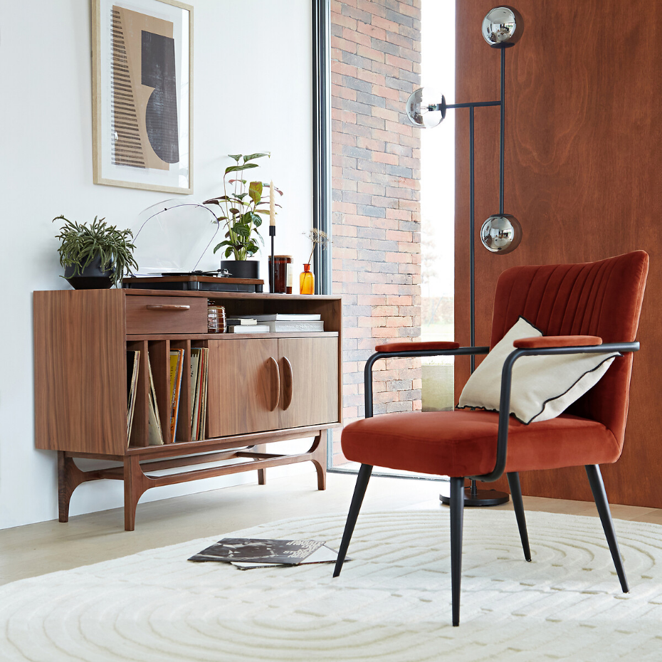 Fauteuil vintage velours avec accoudoirs, Ronara