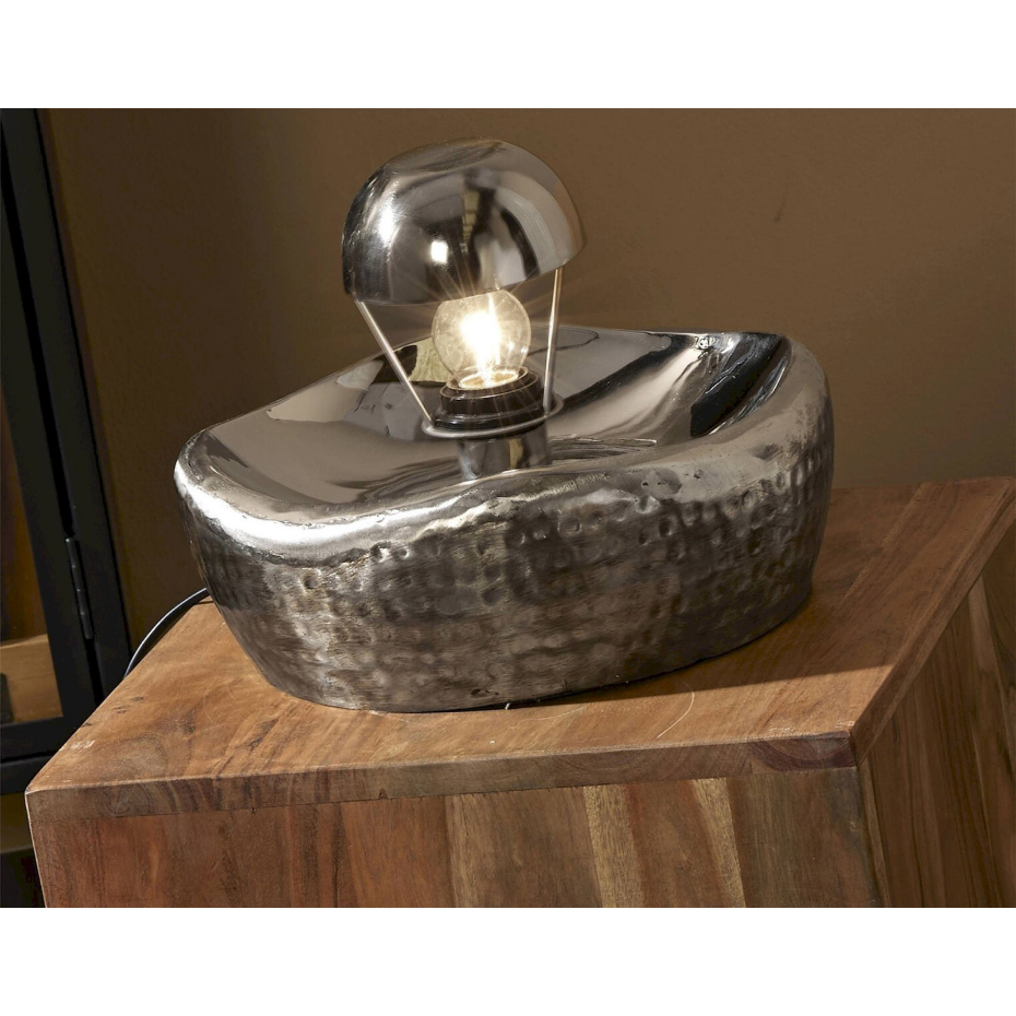 Lampe de table ronde en métal finition  vieilli