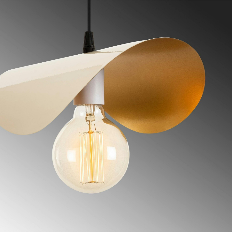 Suspension moderne en métal plié crème & doré SINOP