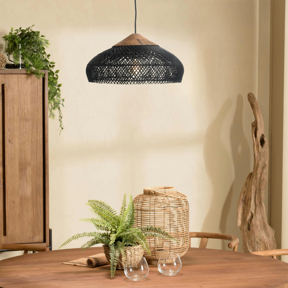 Suspension en rotin et teck 40cm FOLELLI