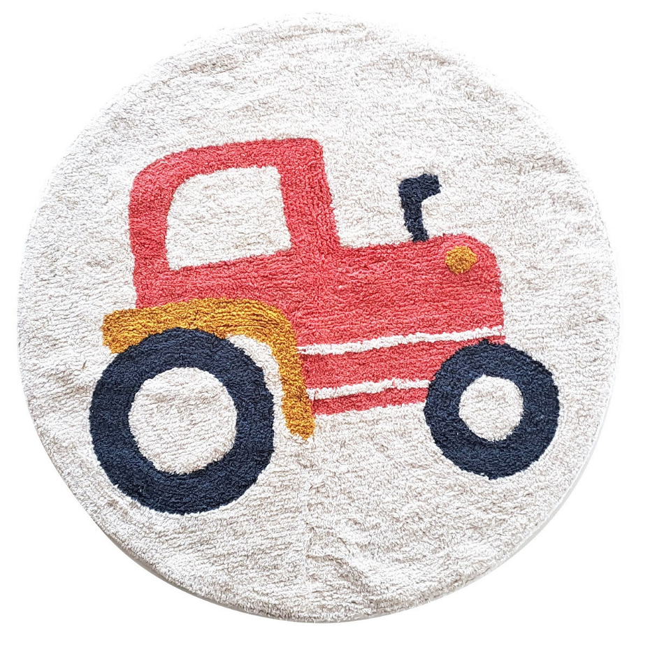 Tapis enfant Tracteur rond en coton tufté VEHICULES