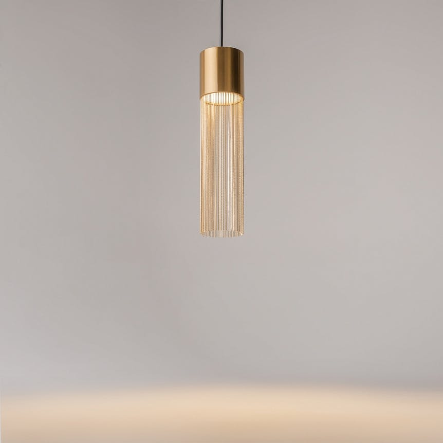 Suspension moderne LED – cylindre & franges dorées AMOS