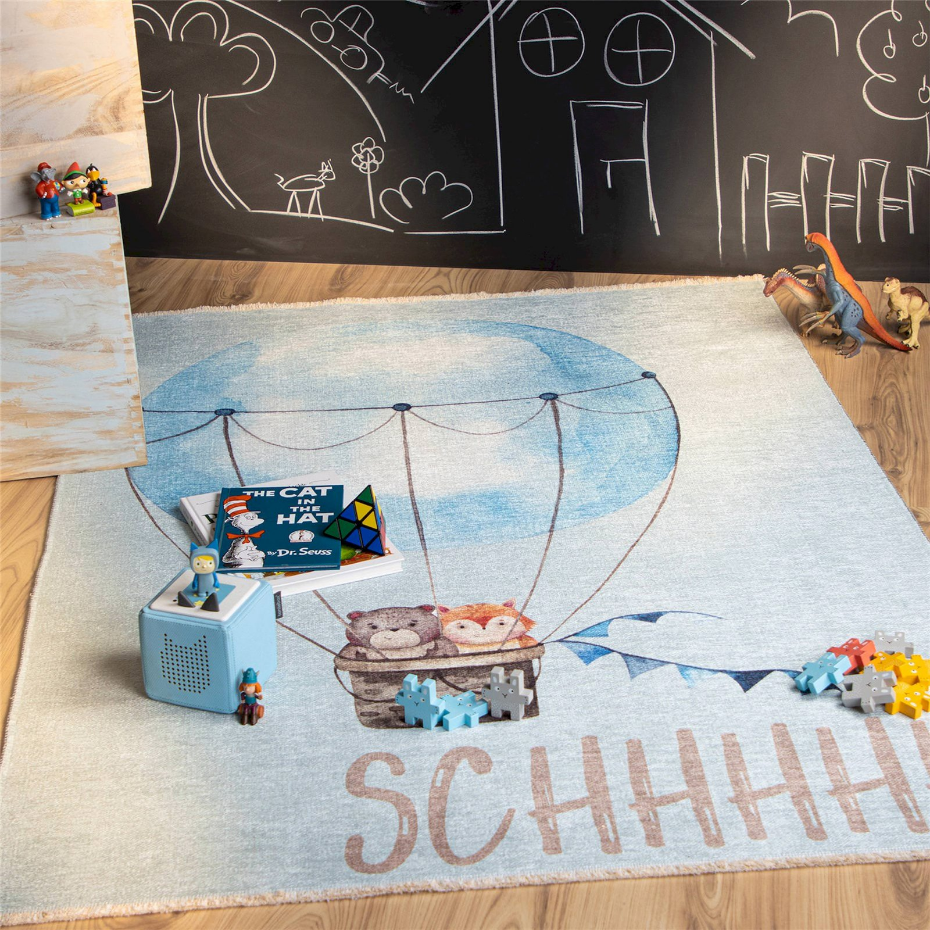 Tapis enfant en coton rectangulaire motif montgolfière