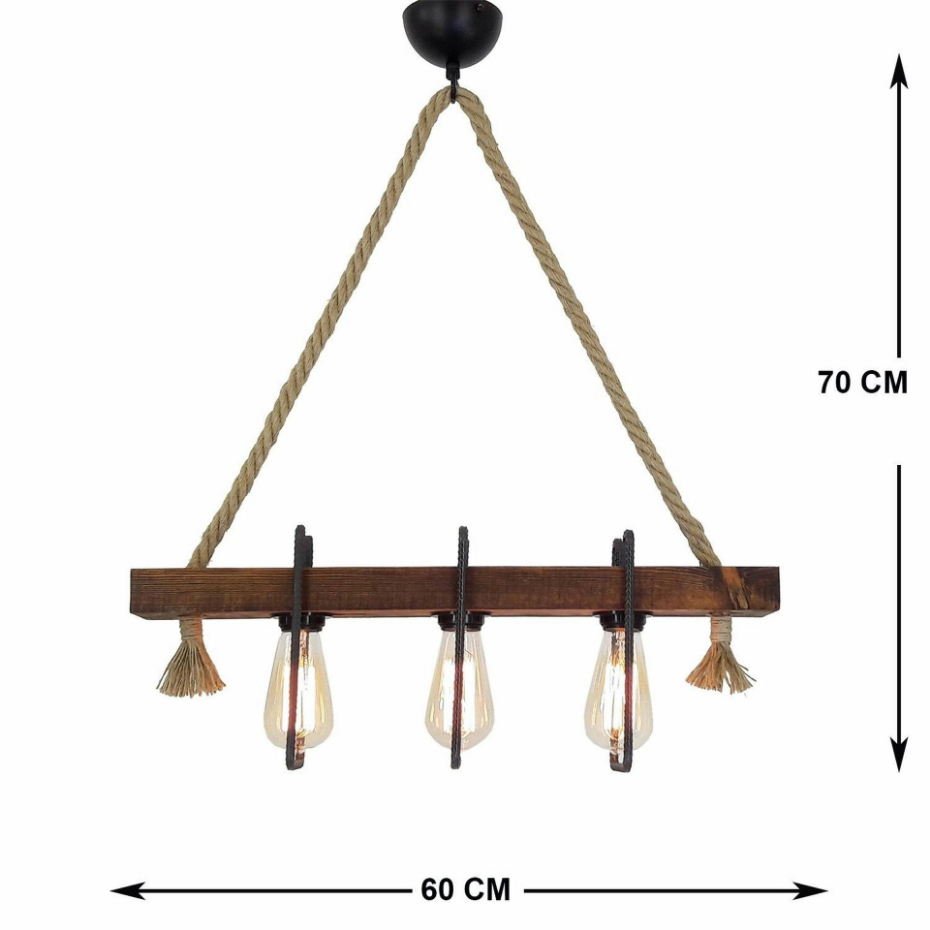 Suspension industrielle bois, métal & corde CAMOGLI