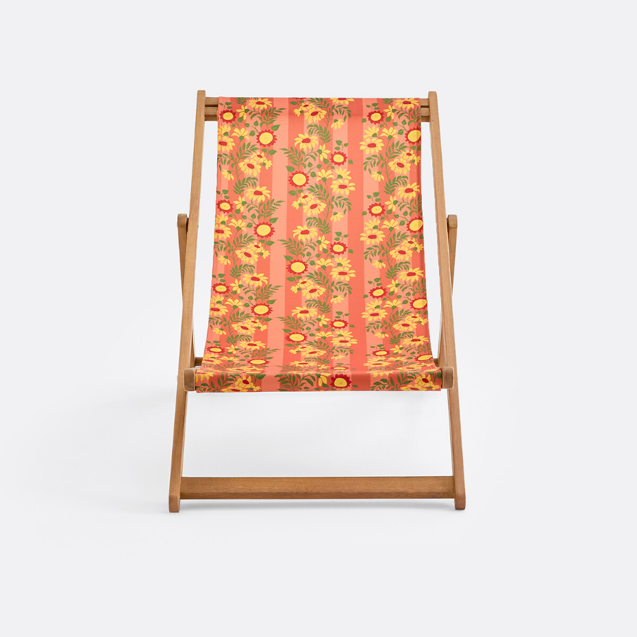 Chilienne en acacia massif, tissu avec motif fleurs, VALERIA