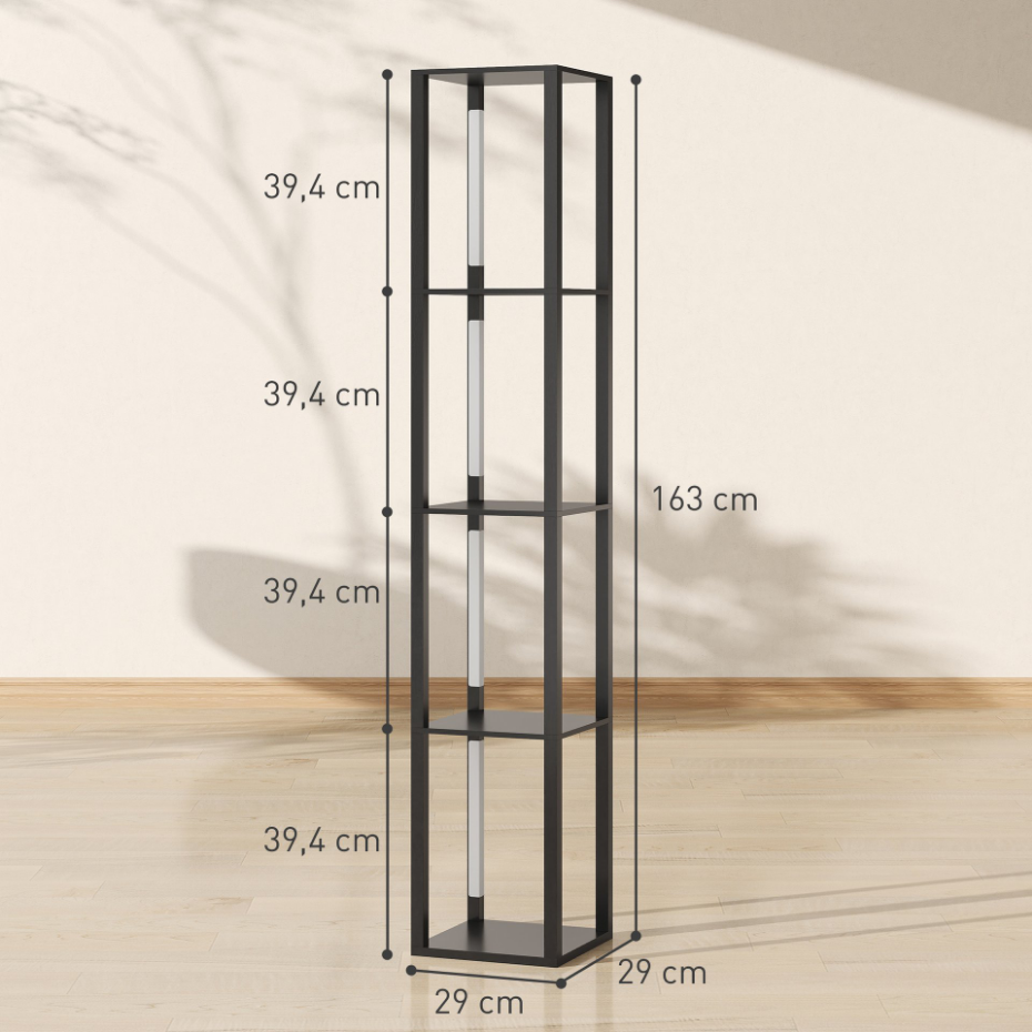 Lampadaire étagères LED 4 niveaux luminosité réglable MDF noir