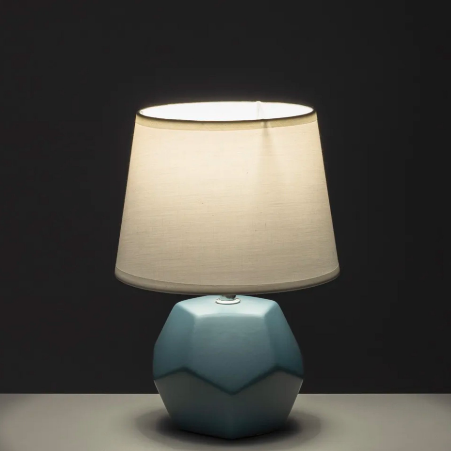 Lampe à poser céramique bleu pétrole et abat jour blanc 18x18x26cm