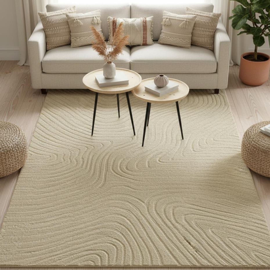 Tapis salon VYTA fait à la main en Laine, motif design ton sur ton