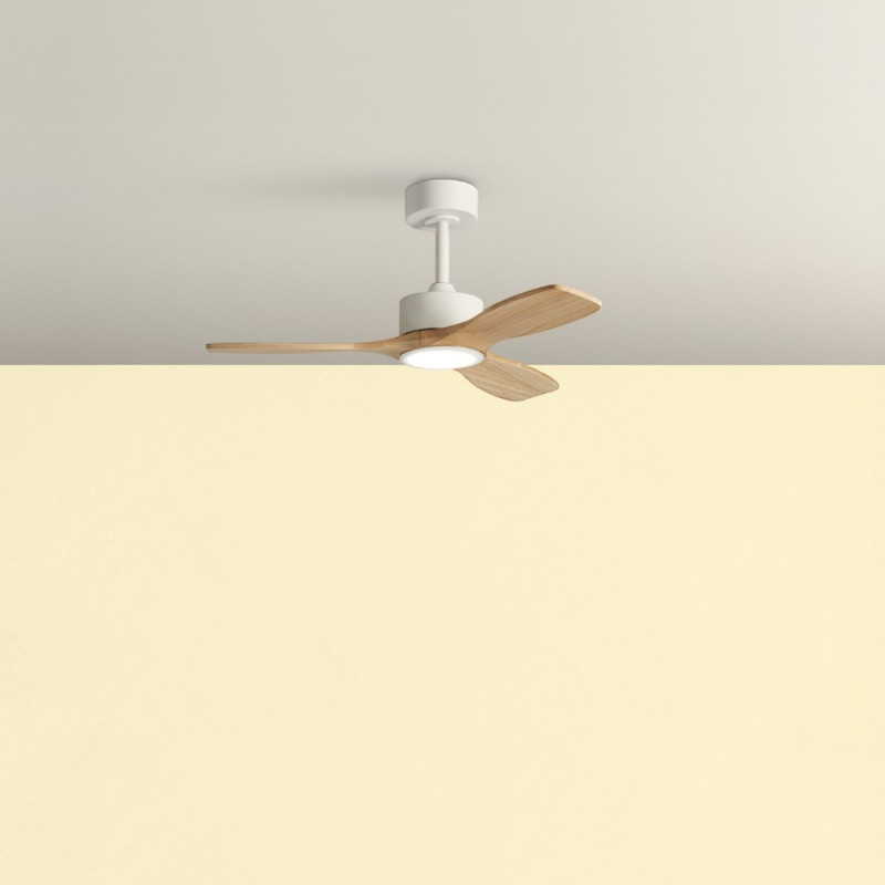 Ventilateur de plafond lumineux blanc et bois Santorini XS