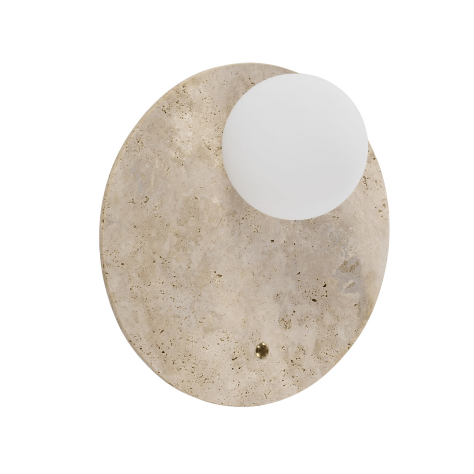 Applique globe opale sur travertin - ORÉ