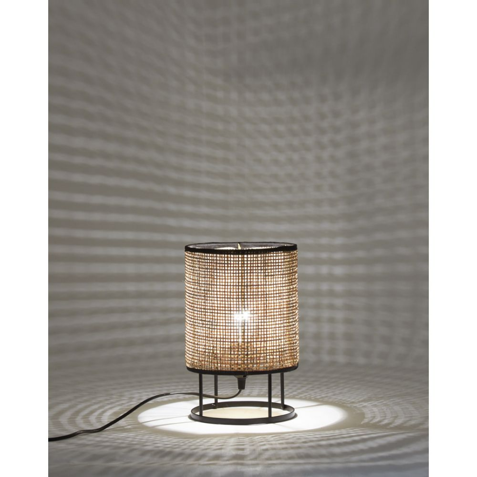 Lampe de chevet ronde en métal et cannage