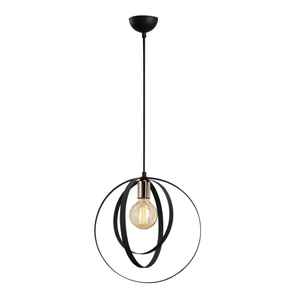 Suspension design noire filaire, anneaux entrelacés SILE