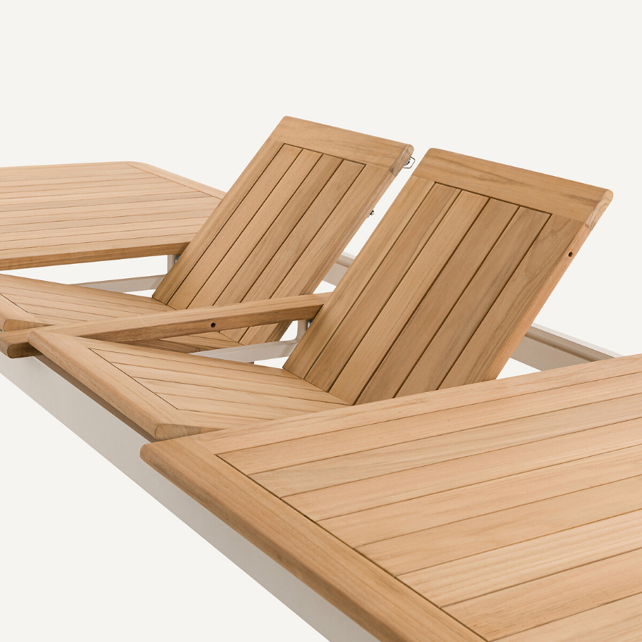 Table de jardin à allonges, alu et teck, Isabbo
