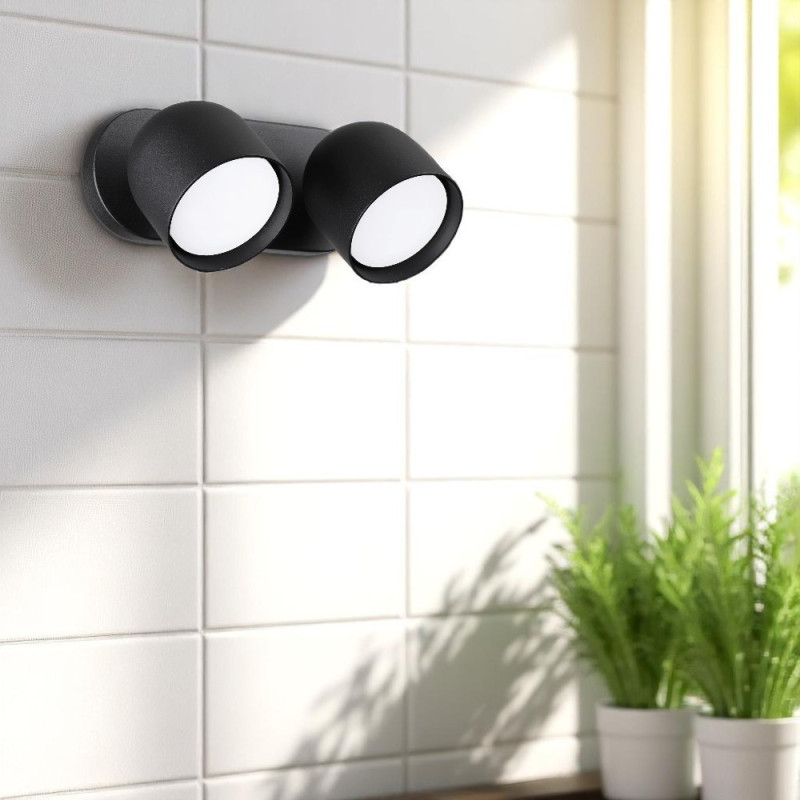 Applique double spot orientable métal noir Dodo