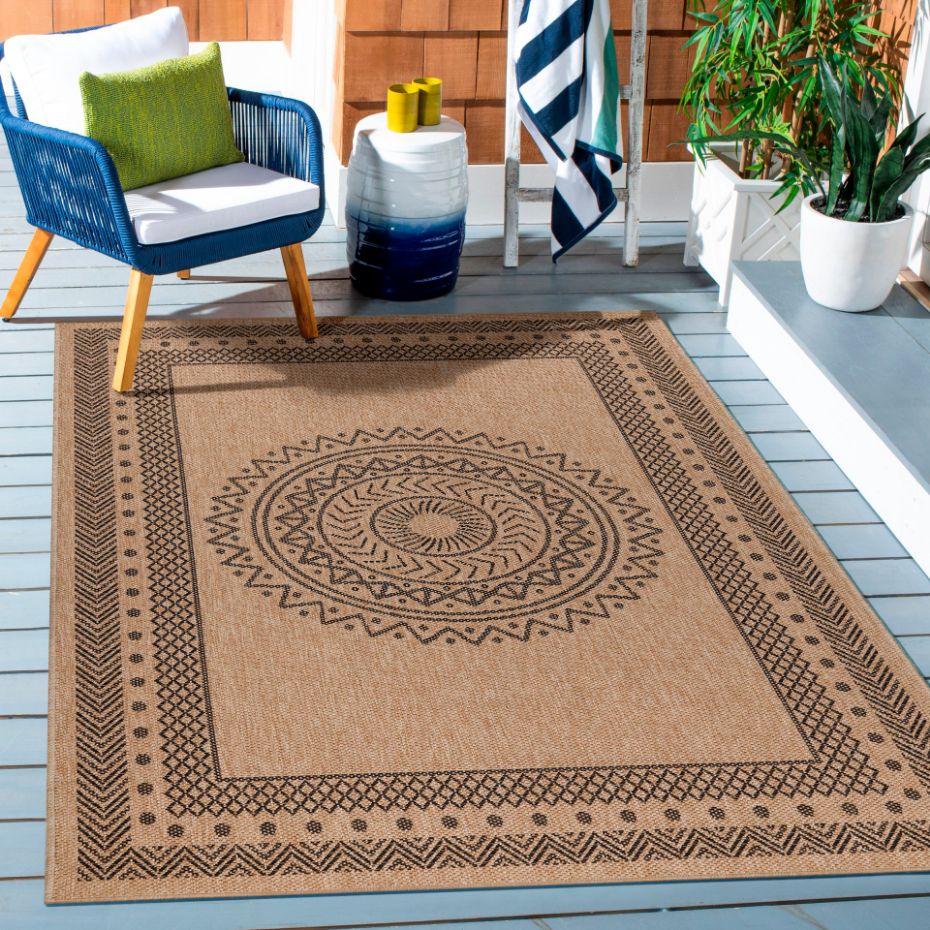 Tapis intérieur extérieur aspect jute à motif mandala DHAKA
