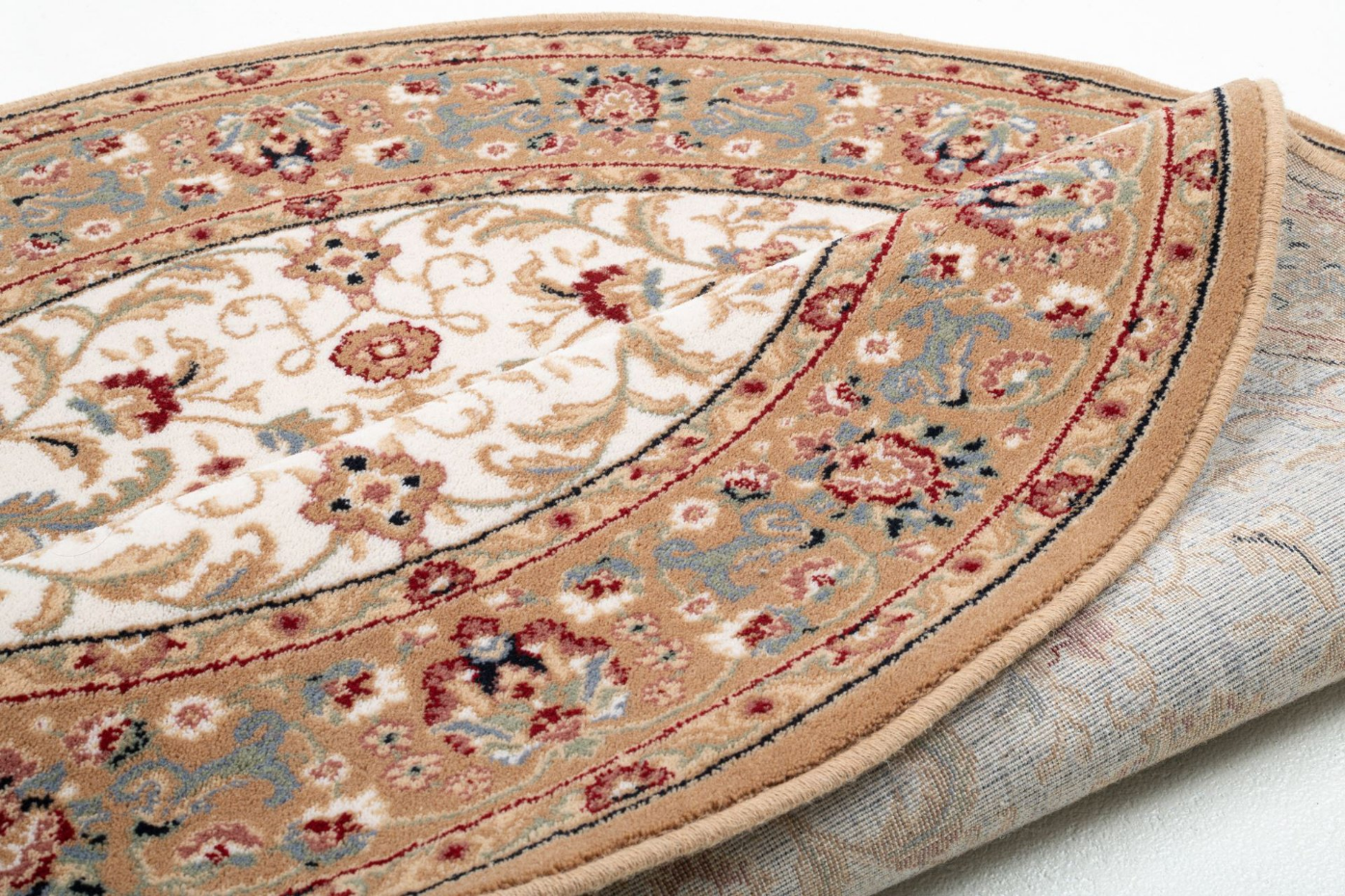Tapis d'orient floral Dolna tissé, laine, rond