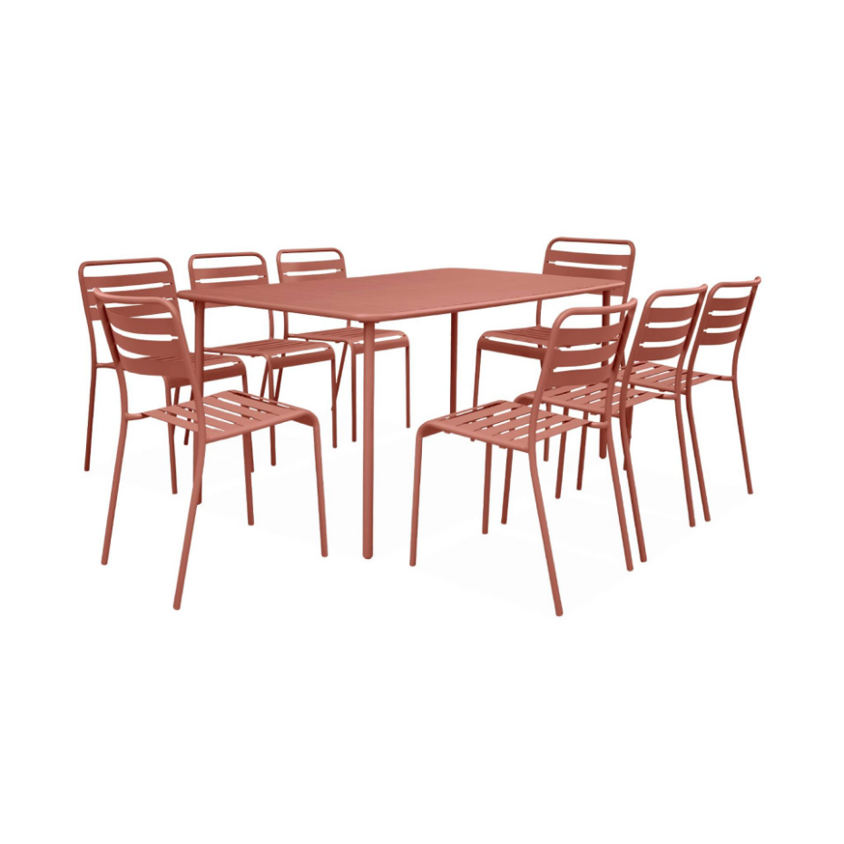Table de jardin métal + 8 assises AMÉLIA