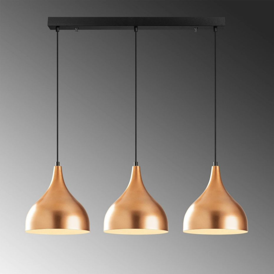Suspension de cuisine moderne, 3 abat-jour cuivre SILE