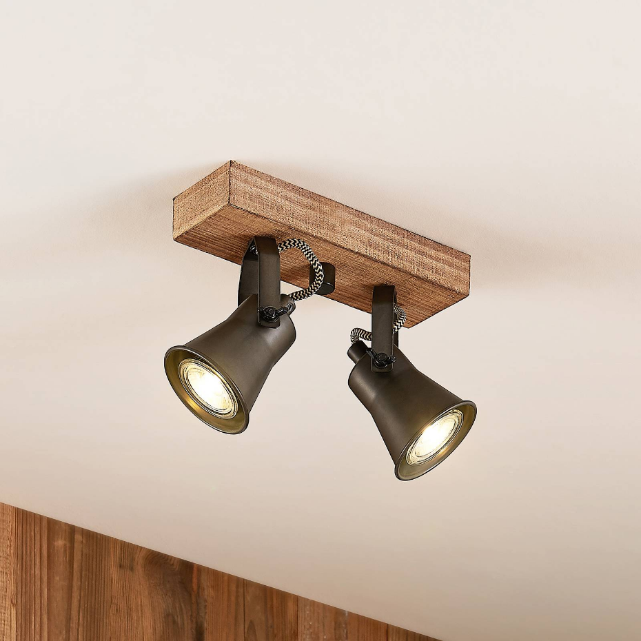 Projecteur halogène en bois vintage