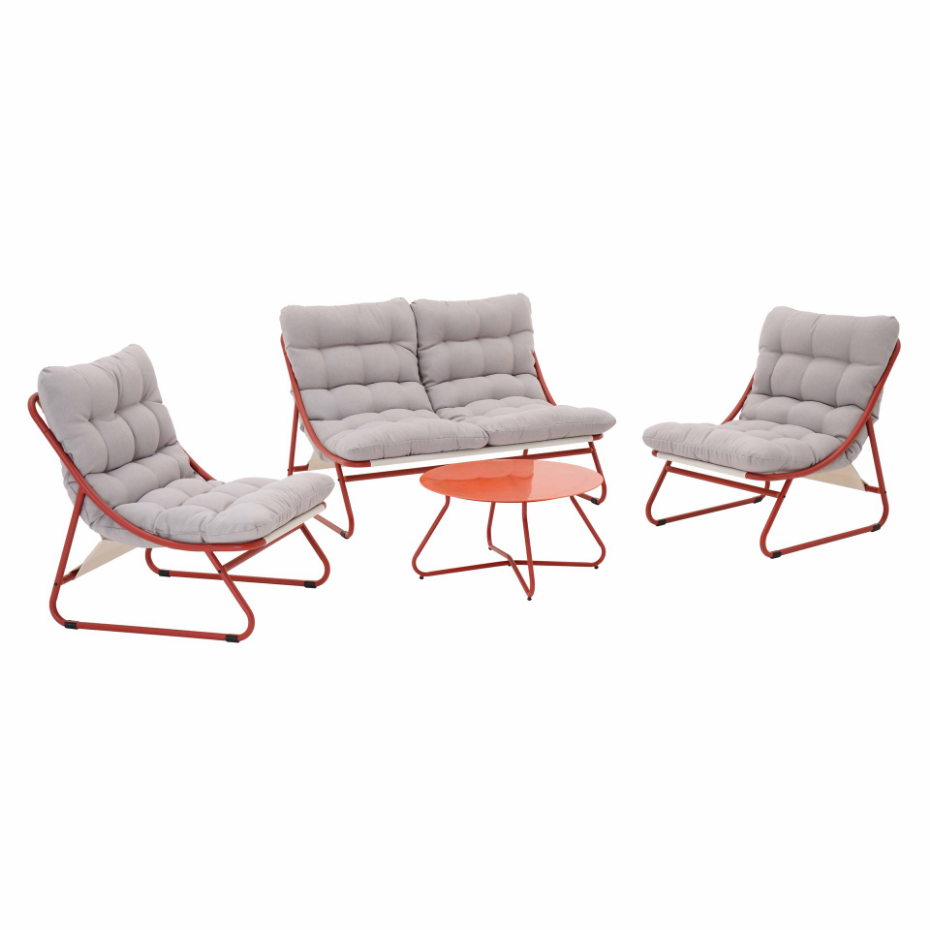 Salon de jardin 4 places en métal avec 1 canapé, 2 fauteuils et table basse, DUMBEA