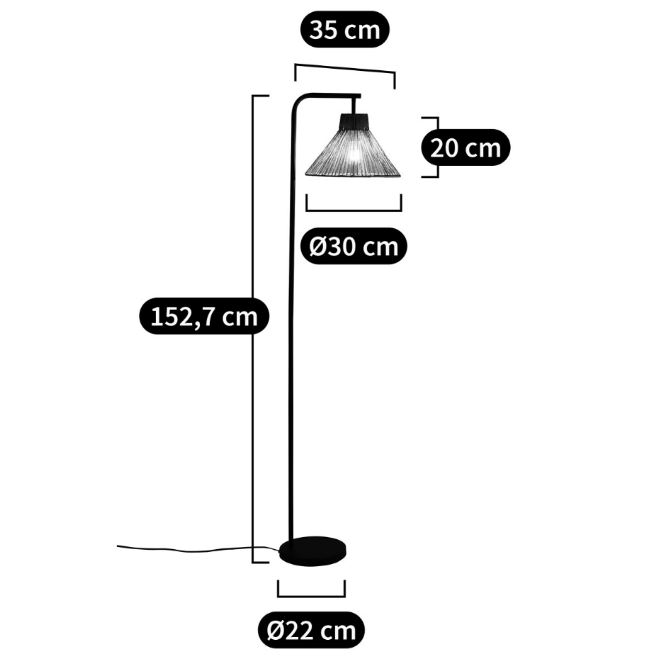 Lampadaire métal fer et chanvre, Yaku