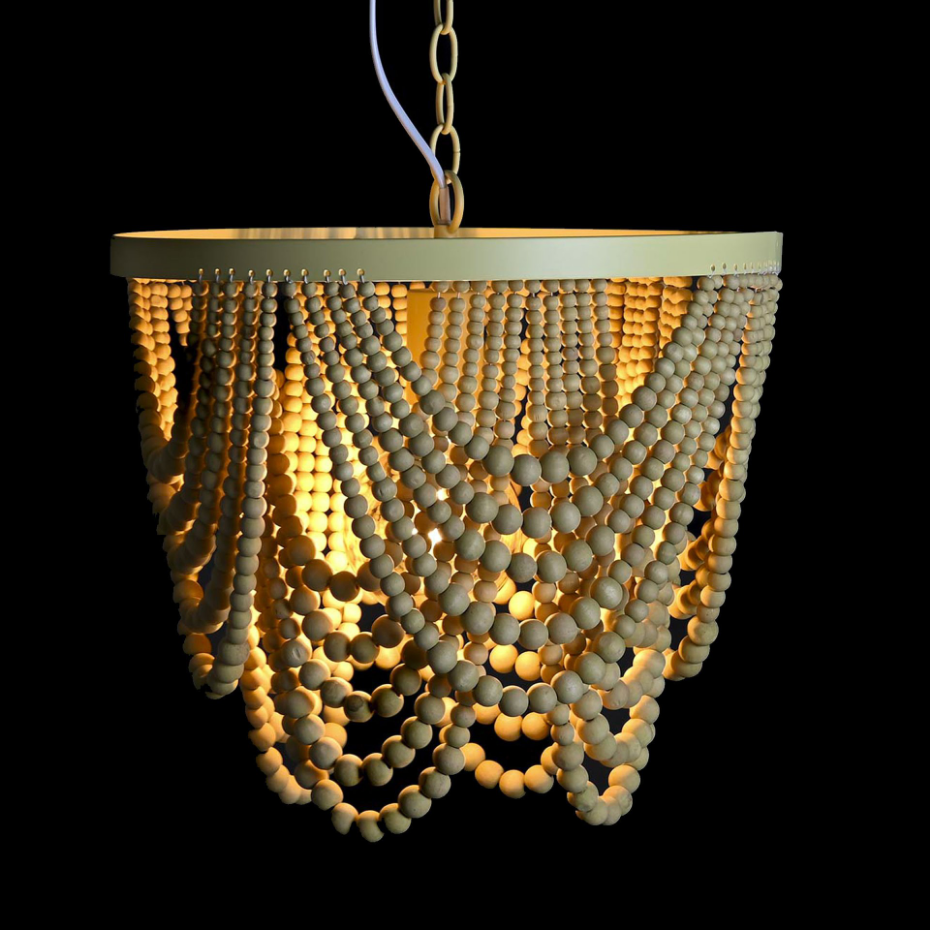 Plafonnier en métal doré et perles en bois 35x35x95cm