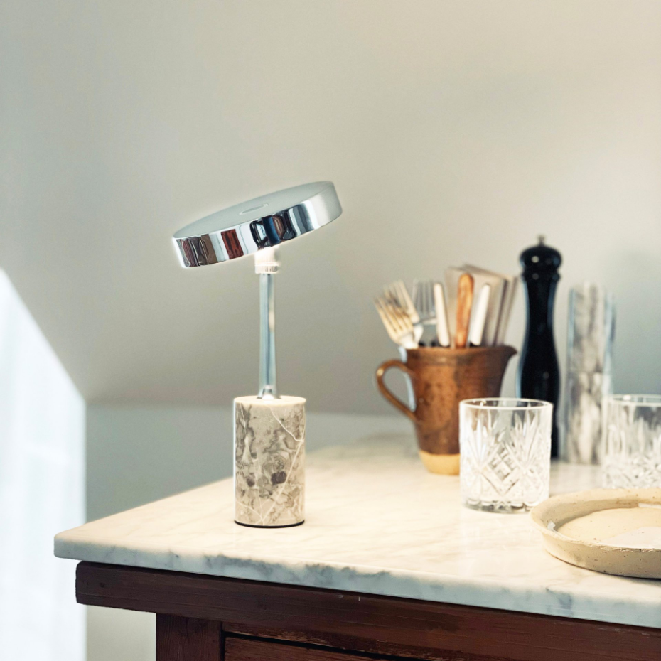 Lampe à poser LED Starlight chrome, marbre gris