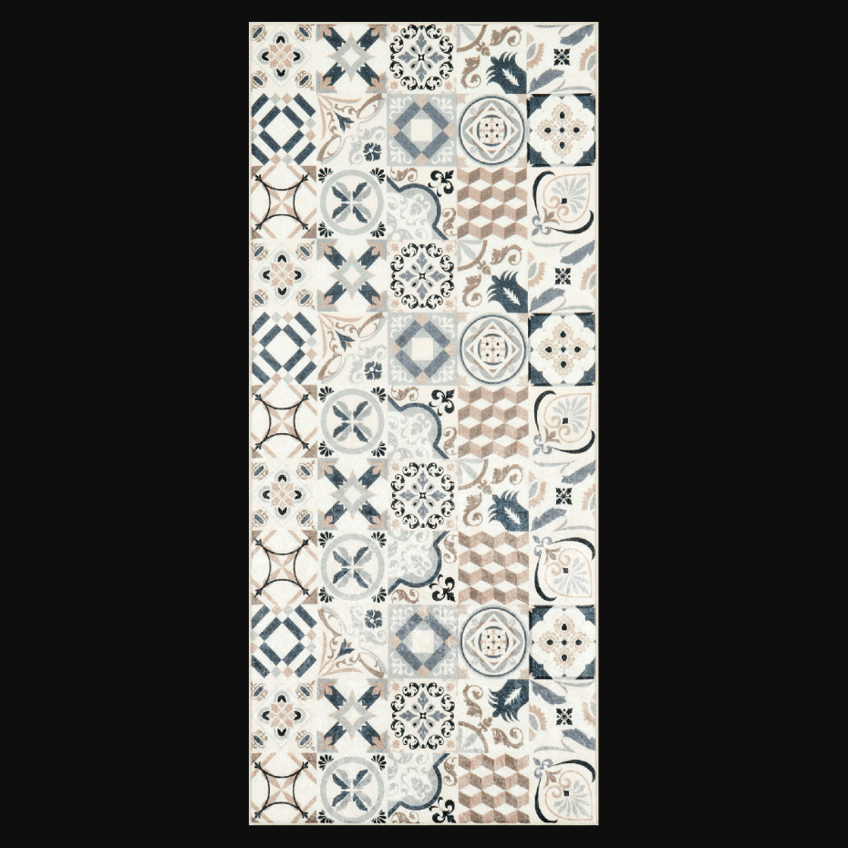 Tapis cuisine ou salle de bain motif géométrique, texture kilim, LYN11 C, design original