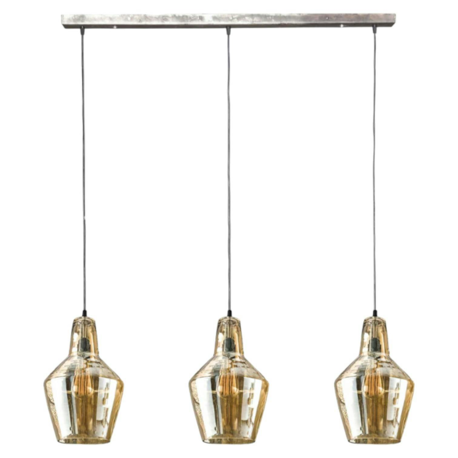 Suspension 3 lampes en verre ambré vintage LUCKNOW