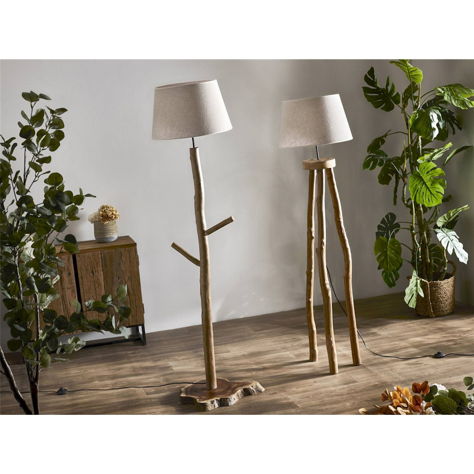 Lampadaire trépied en bois avec abat-jour rond