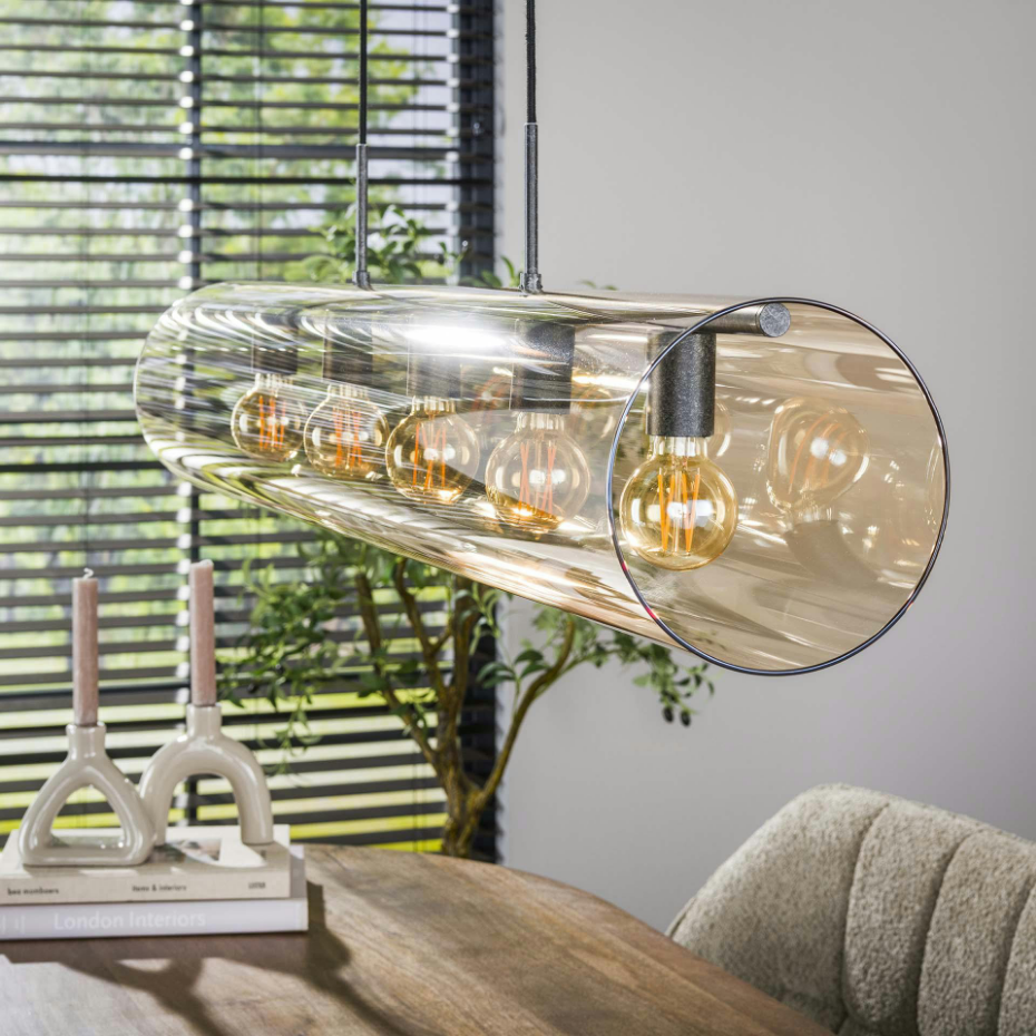 Suspension tube en verre ambré 5 lampes RALF