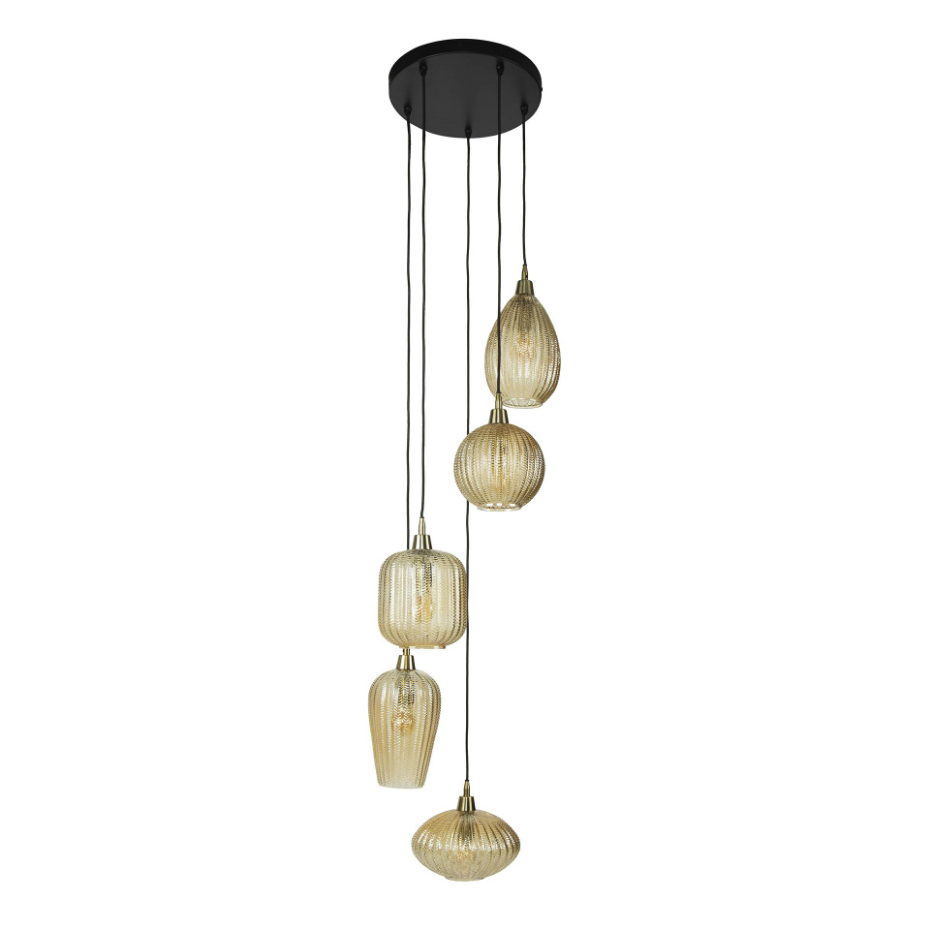 Suspension en verre ambré 5 lampes NOVA