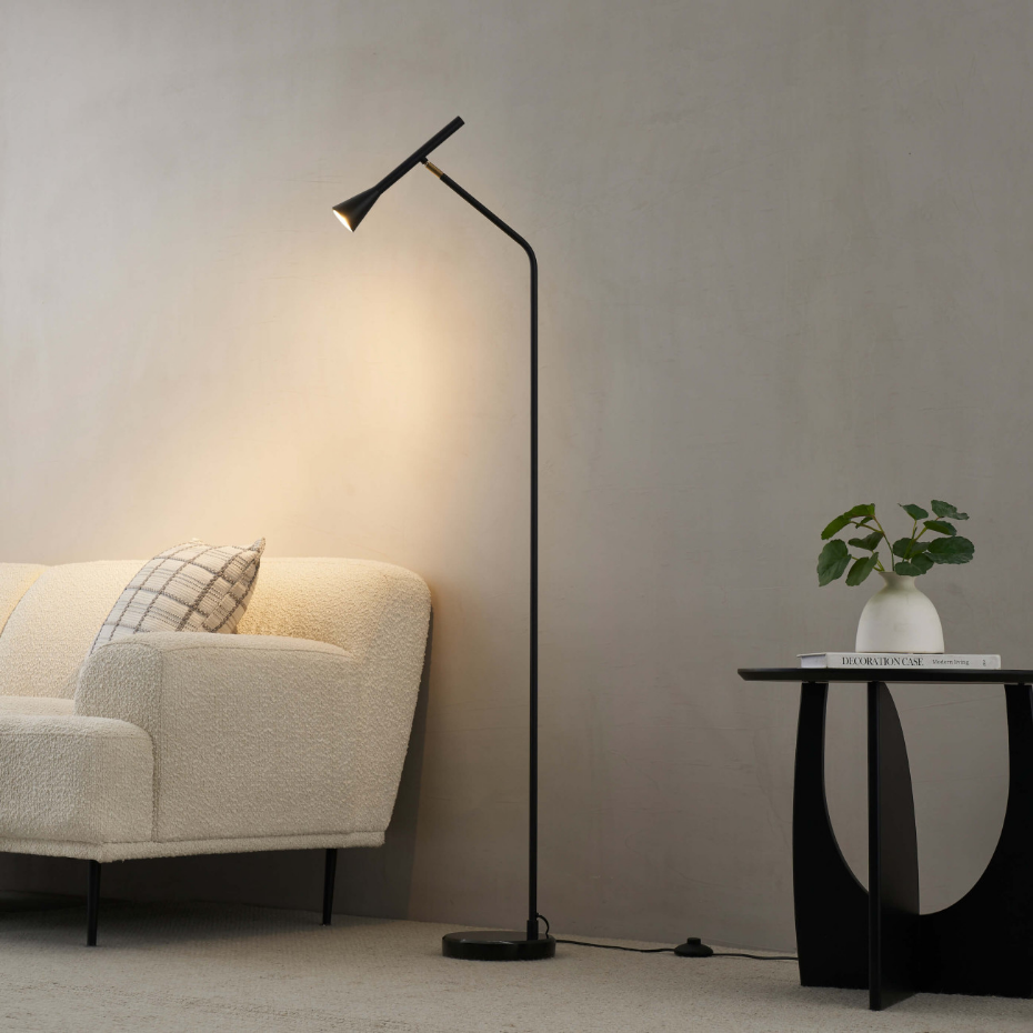 Lampadaire noir avec base en marbre - HOLEN