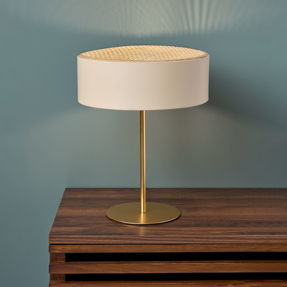 Lampe En Métal Doré Avec Abat-jour Bambou