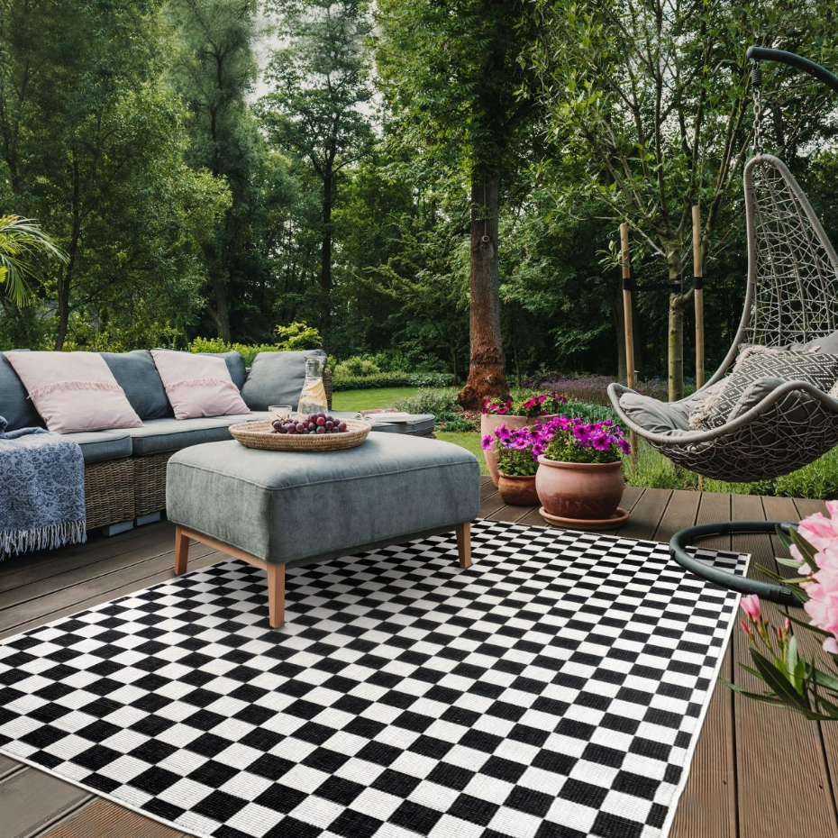 Tapis extérieur, kilim reversible motif damier LYN2 X REVERSIBLE