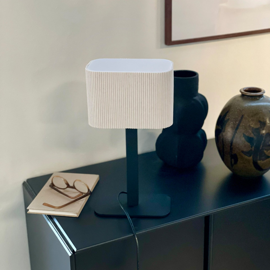 Lampe à poser en métal et tissu Noir/Blanc Calix