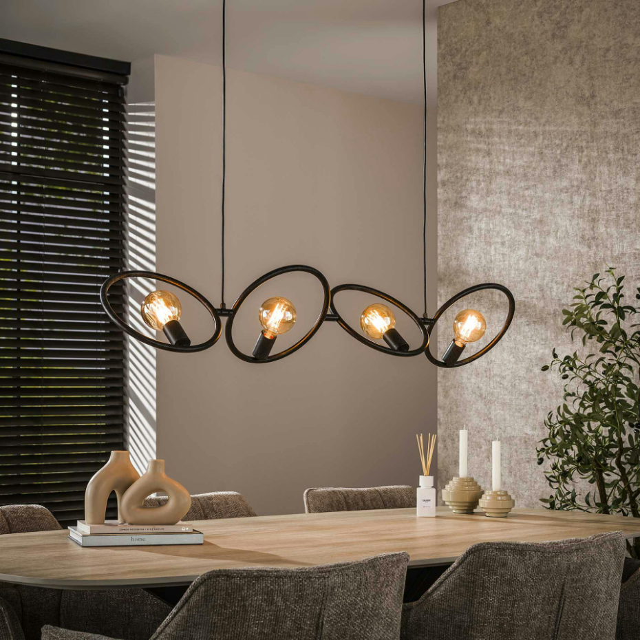 Suspension de table noire 4 anneaux métal pivotants TRIBECA