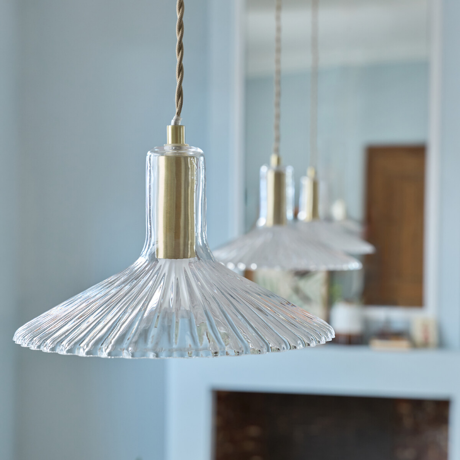 Suspension laiton et verre strié Ø24,5cm, Gramma