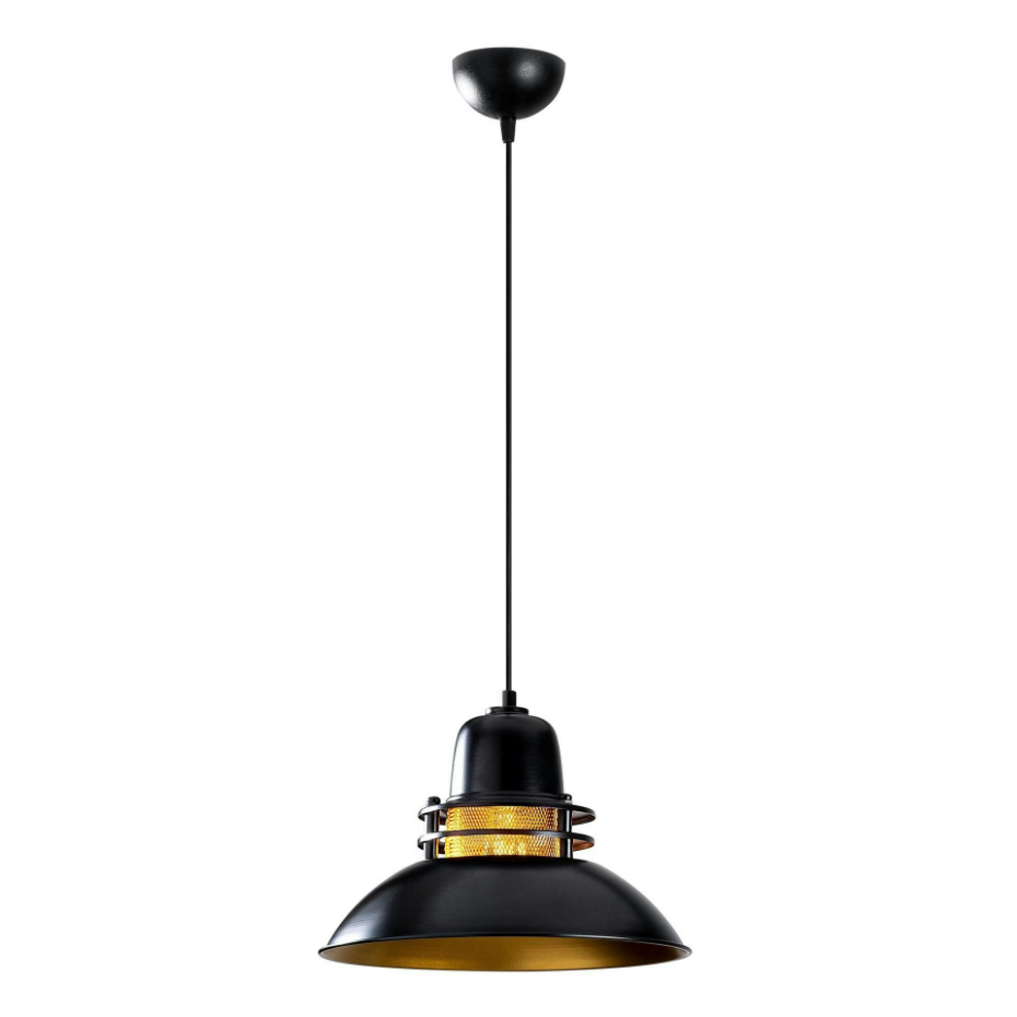 Suspension industrielle métal noir & doré, avec grille SILE