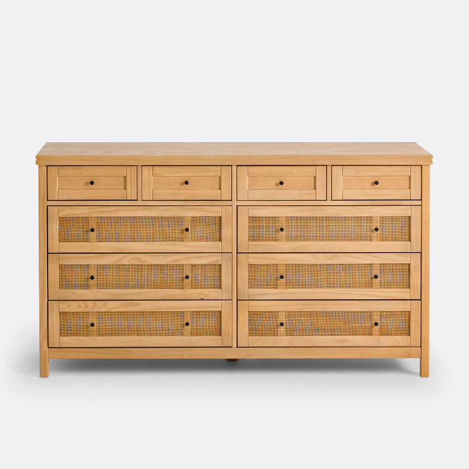 Commode en pin massif et cannage 10 tiroirs, Gabin