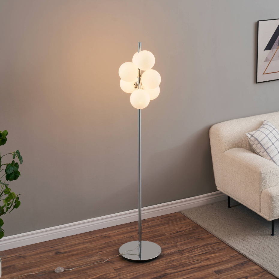 Lampadaire chromé à verres blancs - MELISSA